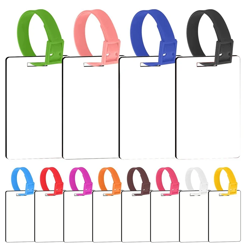 AB06 12 قطعة علامات الأمتعة فارغة التسامي الأبيض فارغة حقيبة سفر علامات الأمتعة مع حزام لهدايا عيد الميلاد