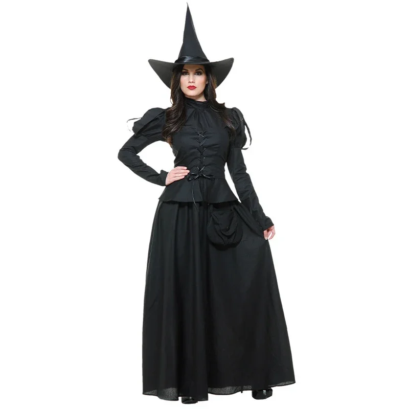 

Women Carnival Halloween Evil Witch Queen Costume Long Classic Medieval Gothic Enchantress Playsuit Cosplay Fancy Party Dress