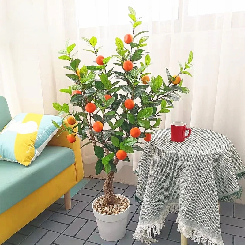 

New Artificial Green Leaves Flower Plant Lemon Apple Cherry Kumquat Fruit Tree Simulation Bonsai Potted For Festival Home Decor