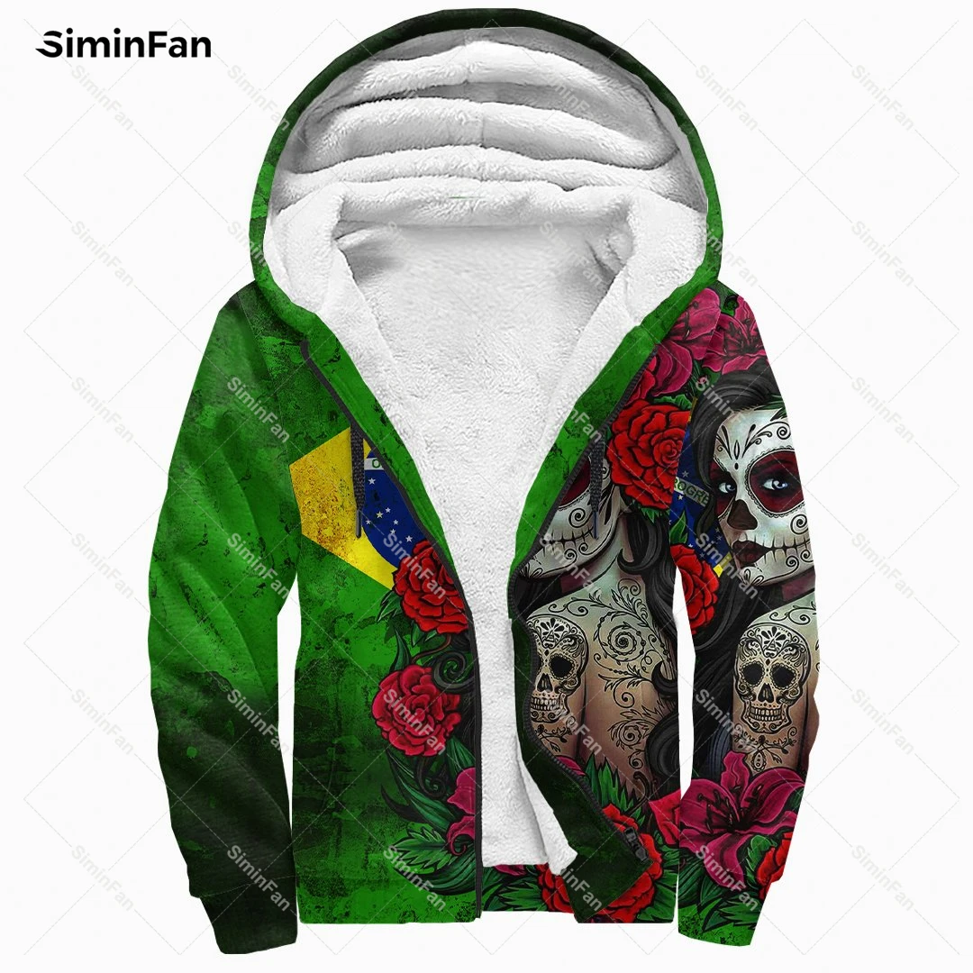 

Brazil Sugar Skull Girl Rose 3D Full Printed Flannel Jacket Fleece Zipper Hoodie Winter Jumper Coat Windproof Outwear Warm Hoody