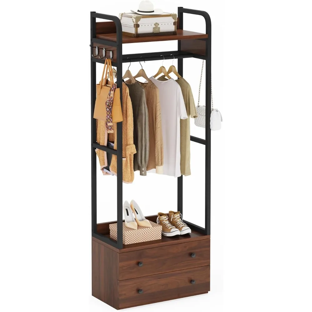 

Coat Rack, Freestanding Closet Organizer Small Clothes Rack Coat Rack with Drawers Shelves for Hallway Entryway Bedroom