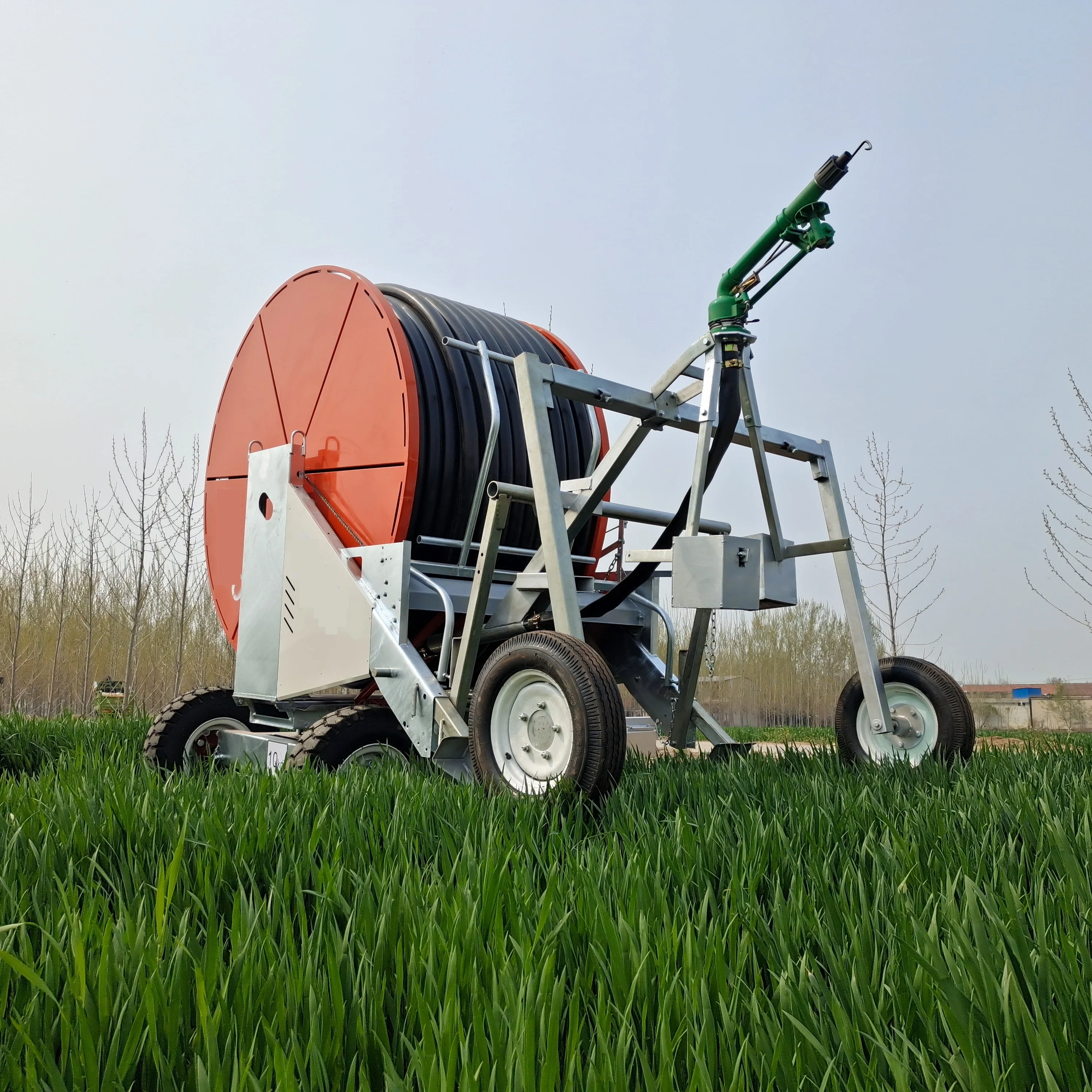 Travelling Irrigation System Rain 75 300 t x Hose Reel Irrigation System with Traveling Irrigator Sprinkler  Italy Metal