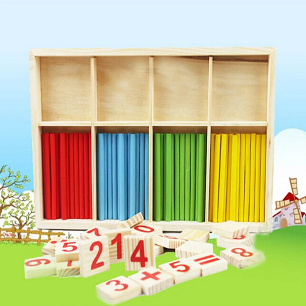 

Multicolor Wooden Math Aid 5 Signs 19 Numbers 52 Rods Counting Sticks Number Cards Montessori Toy Educational Tool