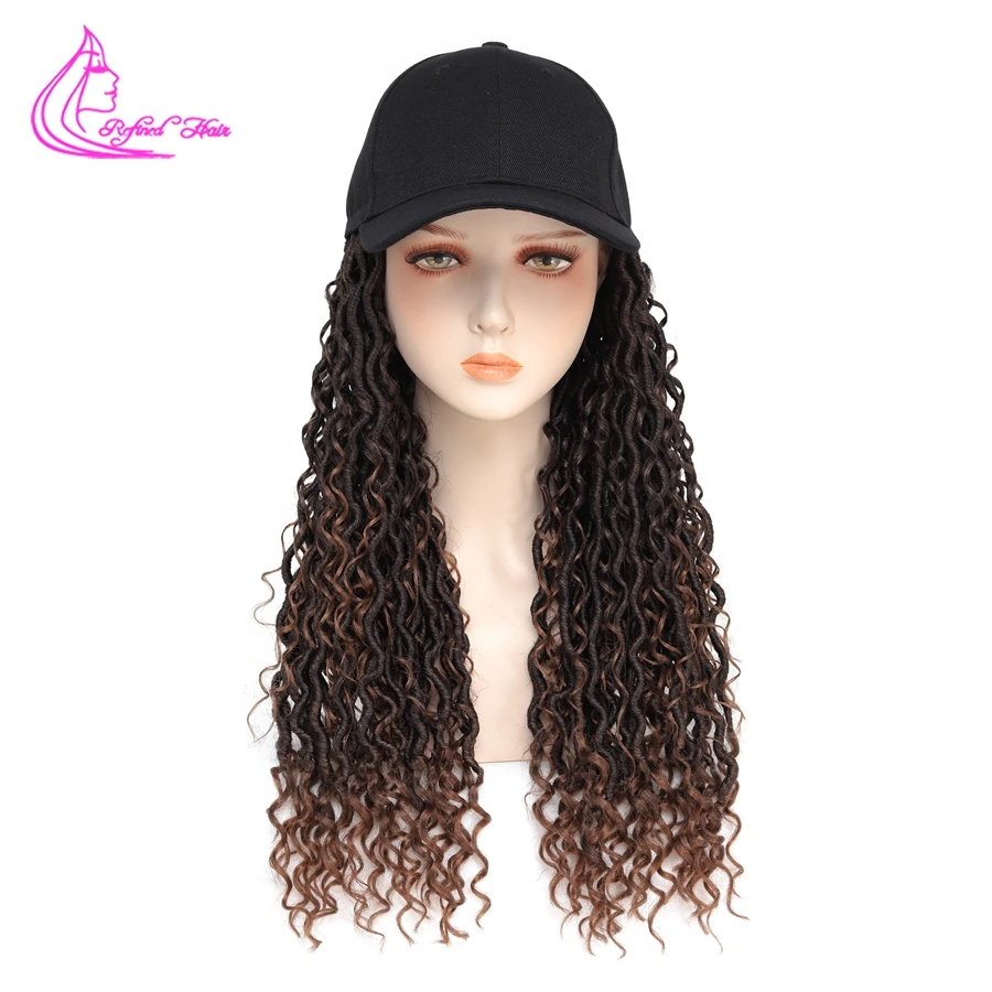 Synthetic Hat Wig Baseball Cap With Goddess Faux Locs  Attached For Black Woman Girls Ombre Brown Dreadlocks Braiding Hair Wig