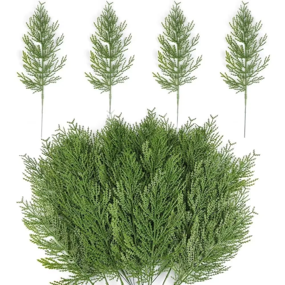 Weihnachtsstiele aus künstlichem Zedernholz, künstliche Zedernzweige aus künstlichem Zedernholz, weihnachtliche grüne Kiefernpicks zum Basteln von Kranz – Detail 2