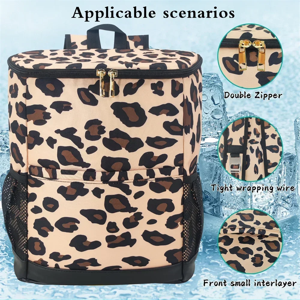 Waterproof Insulated Cooler Backpacks Fashion Leopard Thermal Backpack with Bottle Opener Large Capacity Picnic Insulated Bag