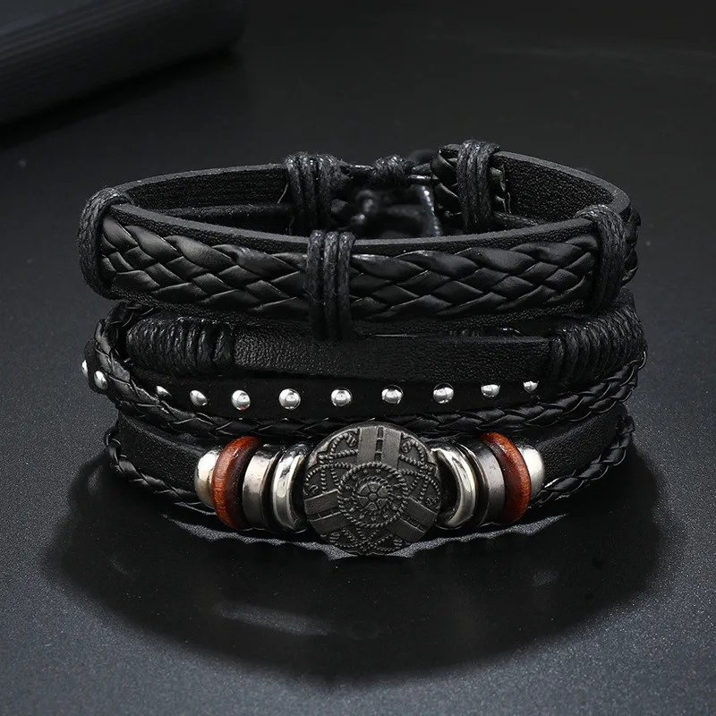 ZORCVENS Braided Wrap Leather Bracelet for Men, Vintage, Punk, Fashion, Male Bracelets, Bangles, Wristband, 3Pcs/Set