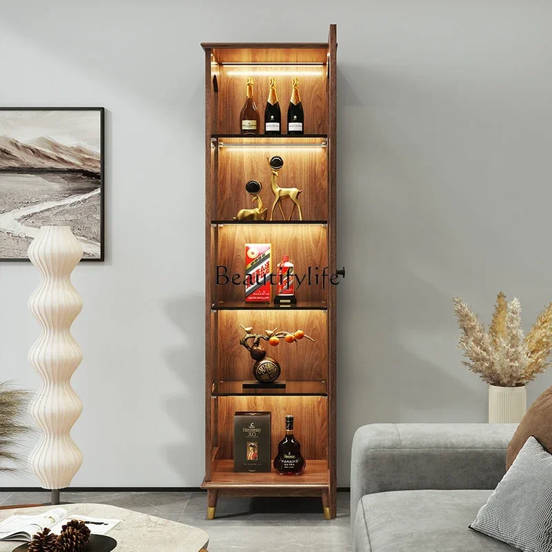 

3North American black walnut solid wood bookcase storage glass door multi-function TV side display case