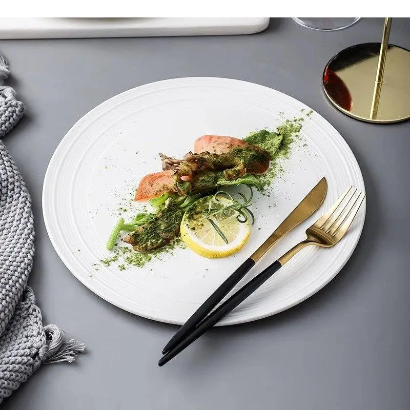 

Ceramic Dinner Plate Circular Flat Steak Dessert Dish Snack Pasta Restaurant Specialty Tableware