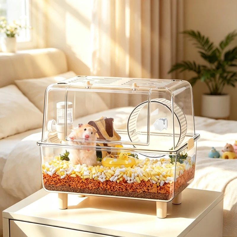 40cm Clear Acrylic Hamster Cage Easy Clean Ventilated Habitat with Top Vents Access Door for Dwarf Hamster Small Pets 햄스터 케이지
