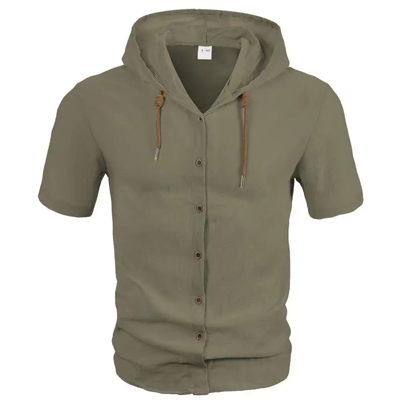 

2026 Summer Thin Breathable Loose Men's Short Sleeve Linen Shirt American Style Prince Style Sharp Collar Pure Color Shirt
