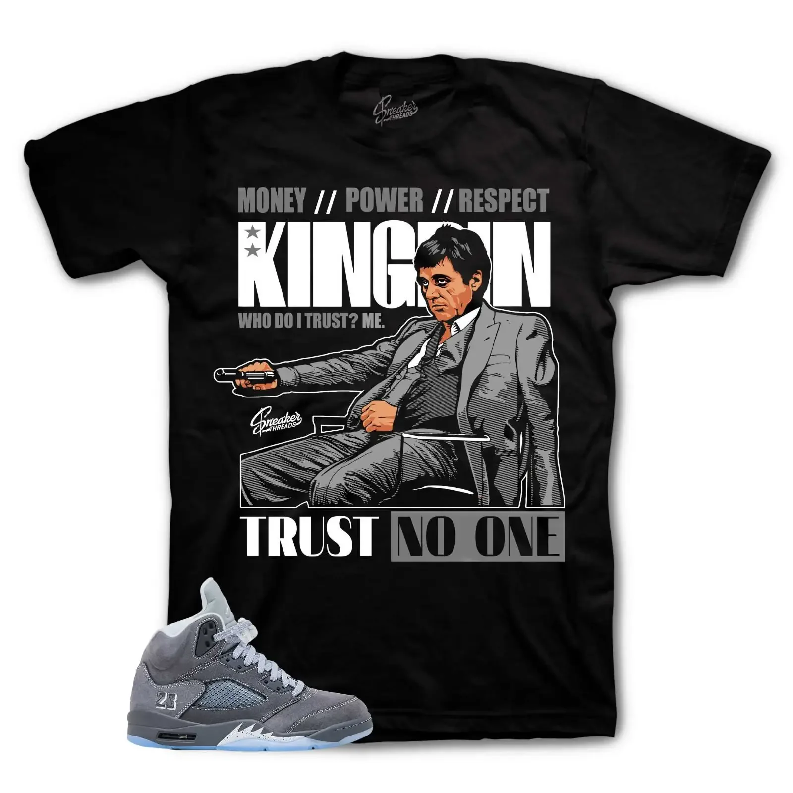 T Shirt To Match AJ Retro 5 Gray Wolf Trust issues vintage Washed designer clothes Stretched Slightly fashion