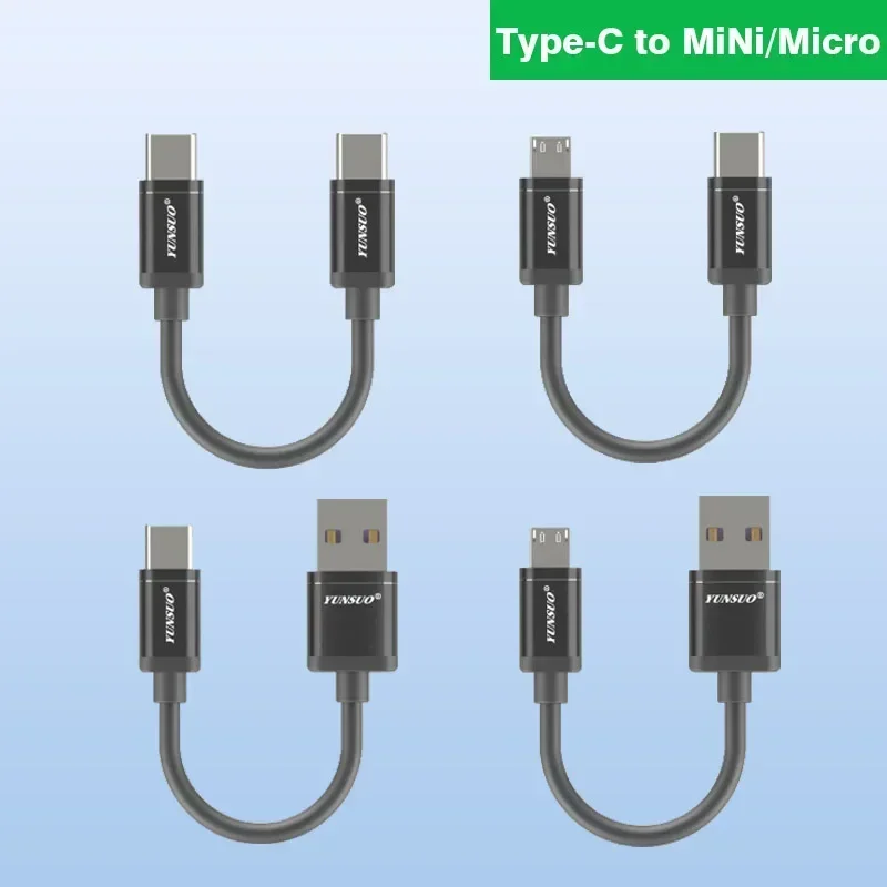 USB C Type-C Mini 5Pin Micro USB Double Angled 90 Degree Charging Extension Short Cable 10cm - 5m for 5v 1A 2A 2.4A Car Recorder