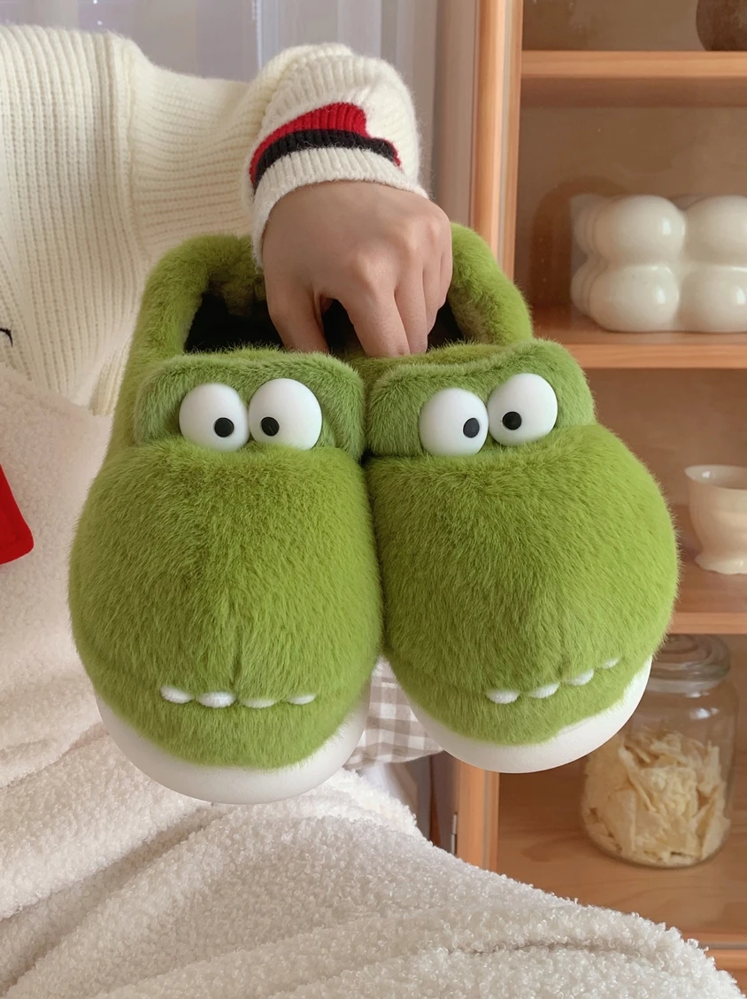 Slim Couple Lovely Crocodile Cotton Slippers Winter Men's And Women's Plush Indoor Slipper Boys' Girls' Baby Slipper Home Shoes