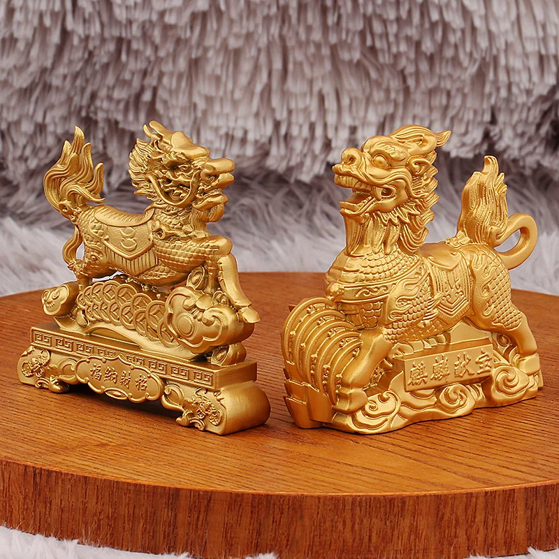 

Gold-plated Kirin Ornament Home Entrance Office Shop Desktop Auspicious Beast Coin Kirin Treasure Decoration Craft