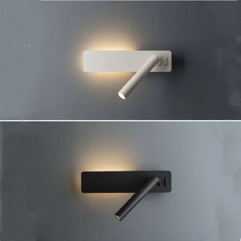 Girar Wall Sconce Light para Bedroom Bedside Hotel Reading Lamp Spotlight Home Decoração Iluminação Background Indoor Lampara