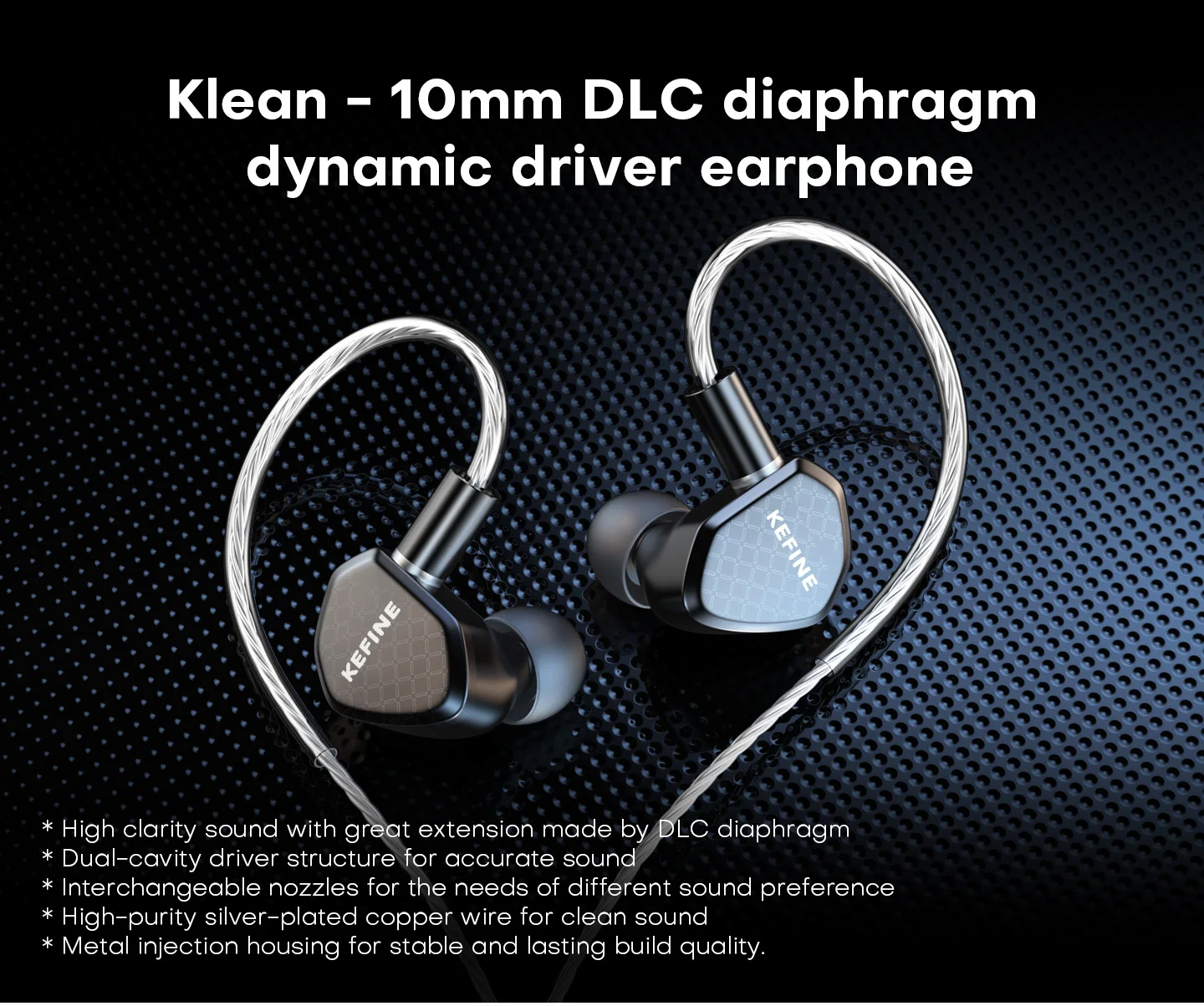 Kefine Klean 10 mm DLC-Membran-Kopfhörer mit dynamischem Treiber, HiFi-IEM-Kopfhörer mit hochreinem versilbertem Kupferdraht für sauberes Signal – Detail 1