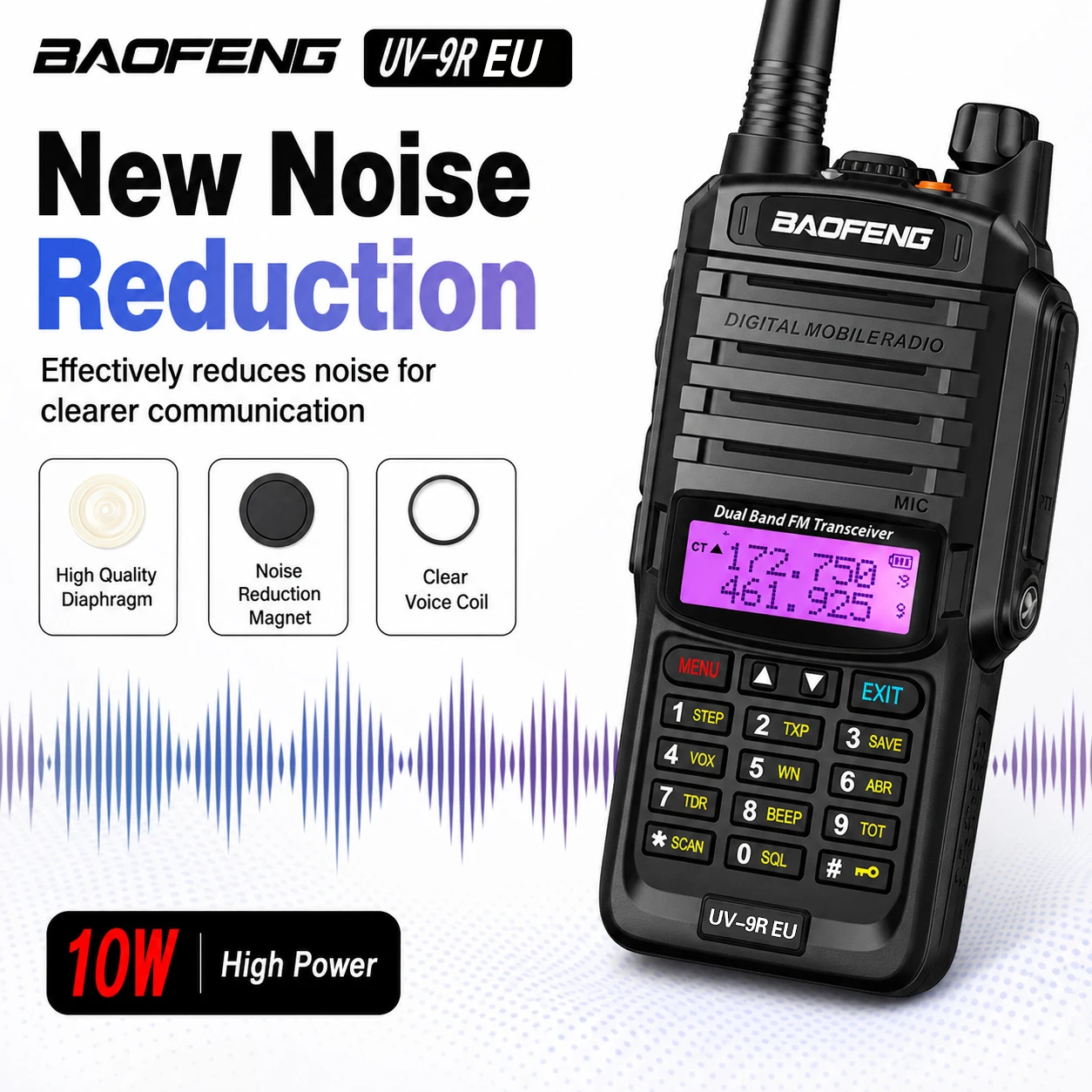 Baofeng UV-9R EU Professional Commercial Walkie Talkie IP45 Waterproof Dual Band Two Way Radio Hotel Mall Property Factory