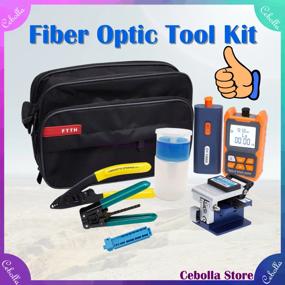 

Fiber Optic Tool Kit with Fiber Cleaver FC-6S or SKL-6C OPM -70~+10dBm 10mw Visual Fault Locator FTTH