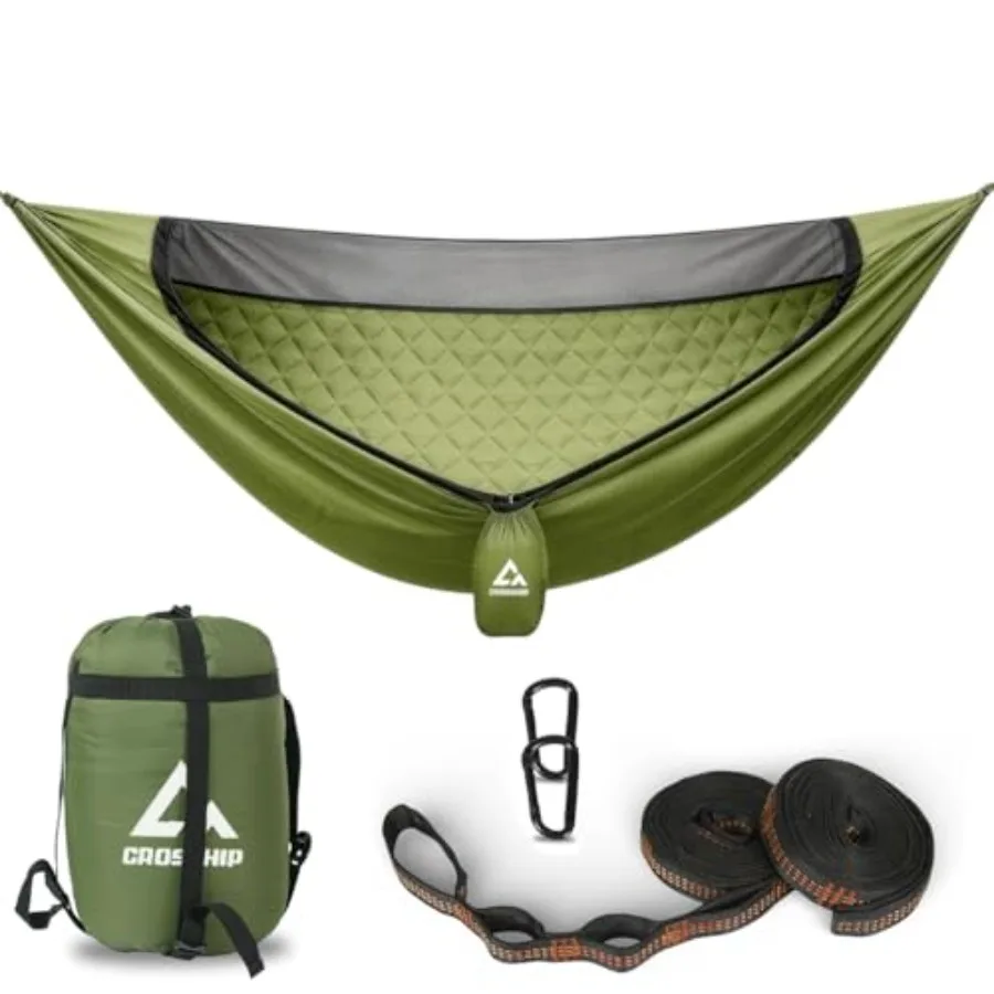

Camping Hammock with Mosquito Net and Built-in Underquilt Lightweight, Soft, Warm 4-Season Use for Hiking, Backpacking, Camping