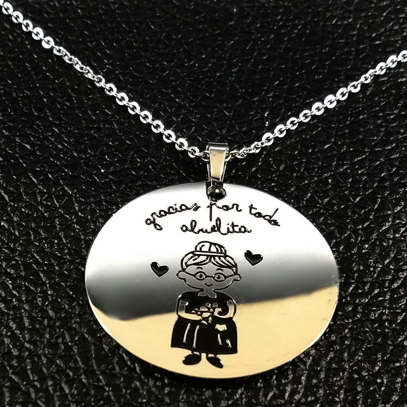 Spain Grandmother Stainless Steel Necklace for Women Grandma mama abuela Pendant Necklaces Jewelry Gift collares mujer N1227S01
