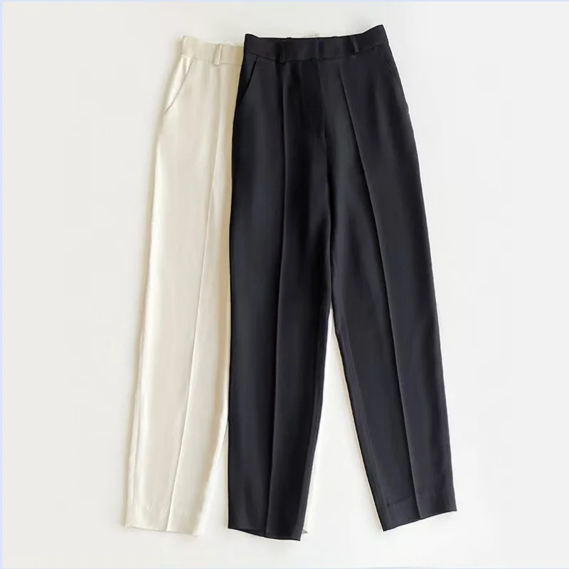 

Swedish niche viscose linen tapered loose high waisted suit pants