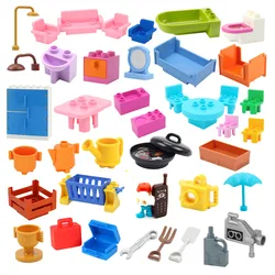 Play House Big Building Blocks Furniture Accessories Utensil Table Chair Compatible Sets bricks Assemble Toys For Children Gifts