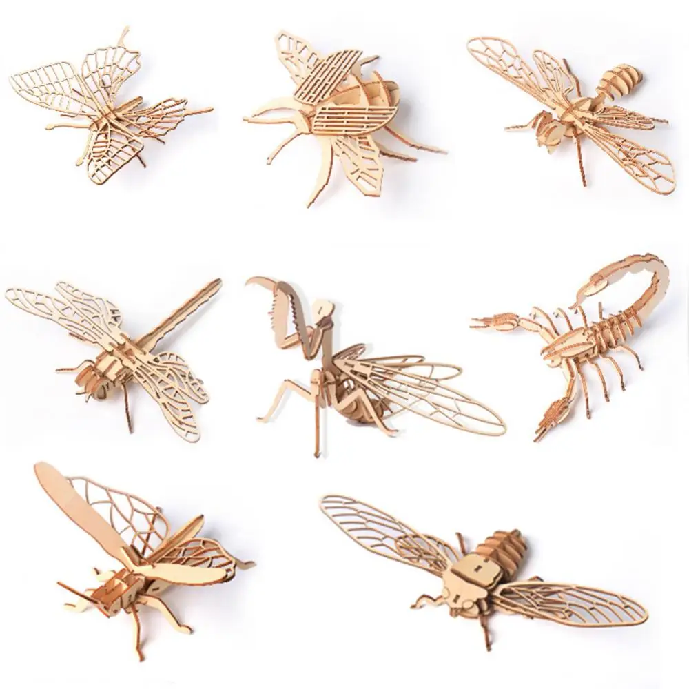 Kids 3D Wooden Insect Puzzles - DIY Butterfly, Bee, Dragonfly Model Assembly Toy, Educational Craft for Kindergarten & Home