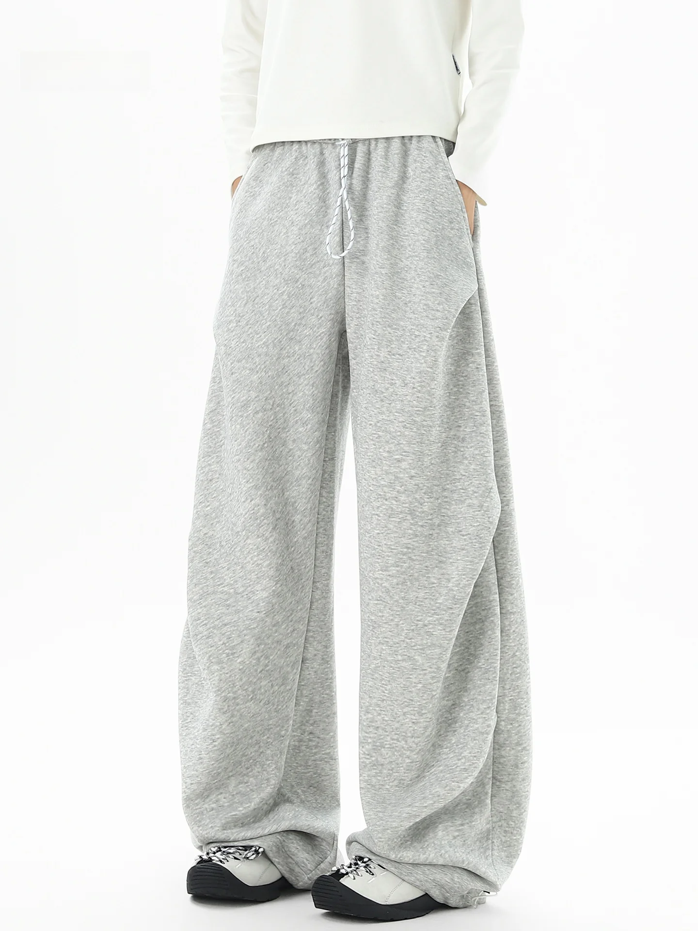 American Style Heavyweight Drawstring Pleated Sport Sweatpants Men's Straight Leg Wide Leg Casual Pants Autumn Cleanfit