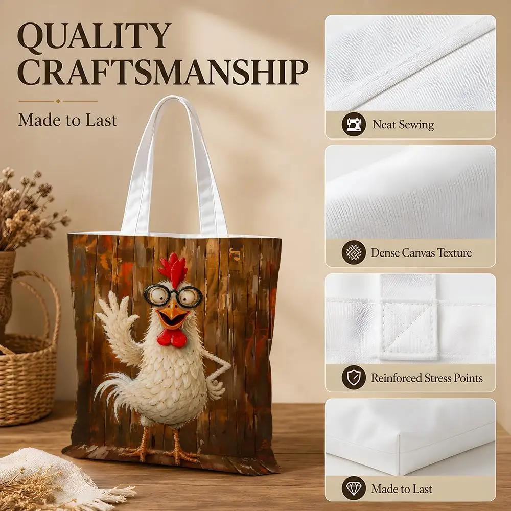 Chicken In Glasses Storage Bags Canvas Tote Bag Women Large Capacity Reusable Shopping Shoulder Bag Daily Handbag