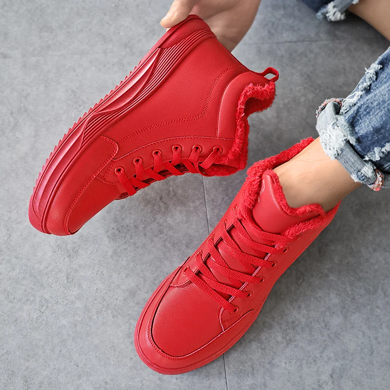 

Осенне-зимняя флисовая теплая спортивная повседневная обувь для мужчин, модная водонепроницаемая противоскользящая обувь с высоким берцем и кожаной поверхностью