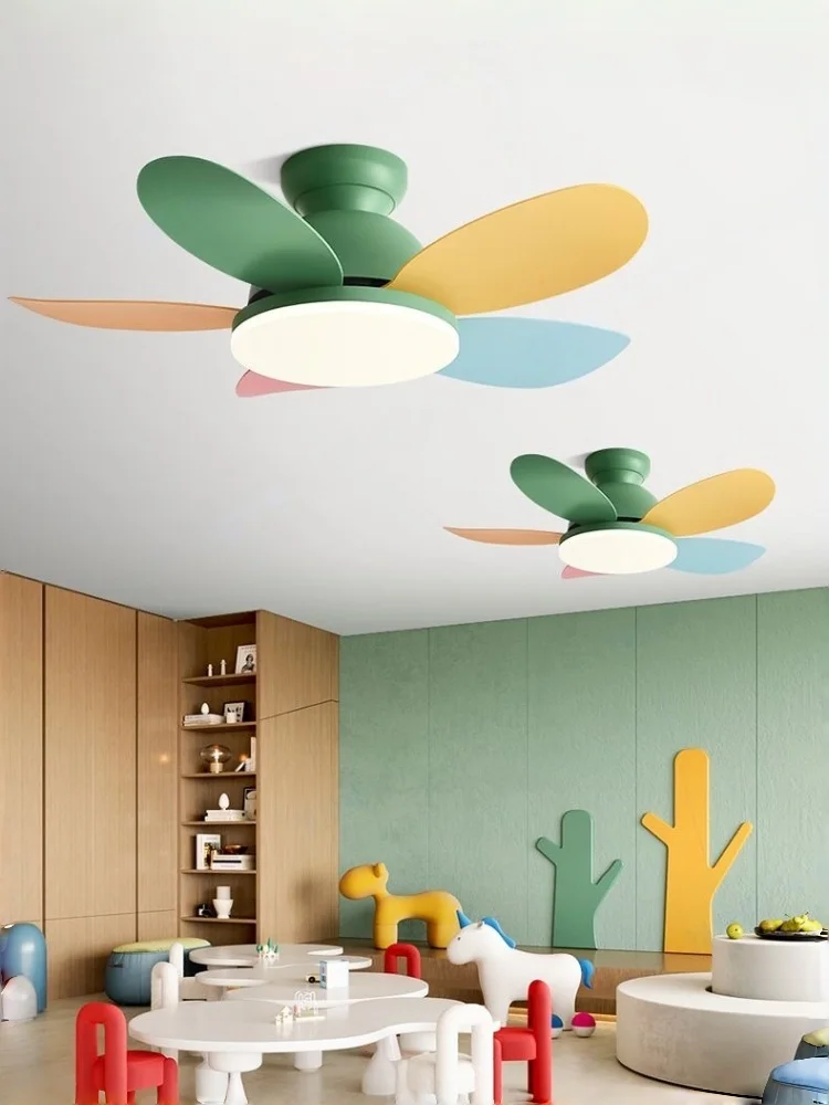 42/52 Inch Kids Room Ceiling Fan with Light Kit Remote Control Colorful 5 Blades Reversible Ventilator for Children Bedroom