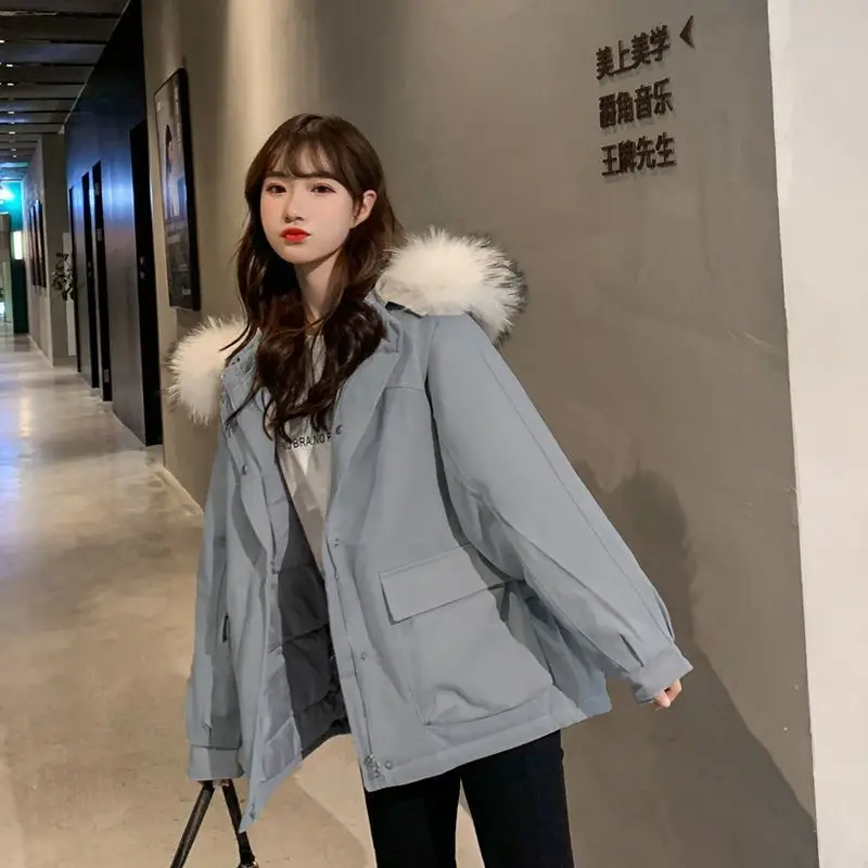 2023 New Women Down Cotton Coat Winter Bread Jacket Female Short Parkas Loose Thick Outwear Artificial Fur Collar Overcoat