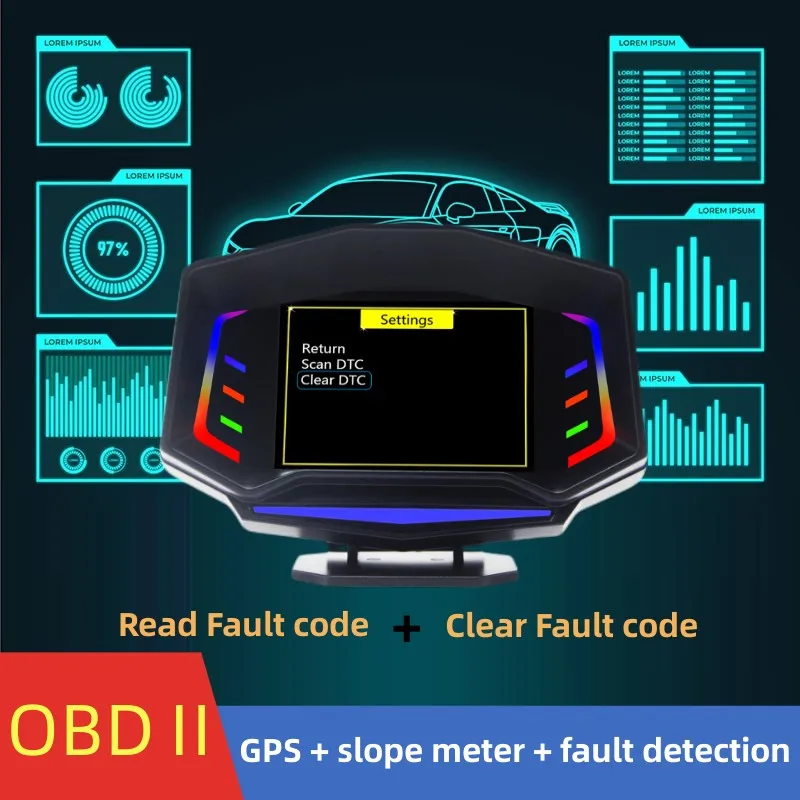 

4 Inch TomoStrong Security Alarm OBD2&GPS Dual System Car Head Up Display Slope Tilt Meter Speedometer Fault Code Detection HUD