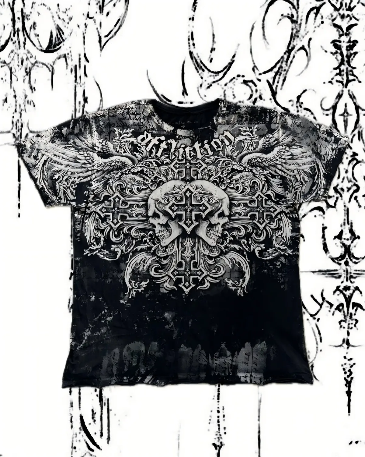 European and American men's summer Gothic skull letter print micro elastic breathable round neck T-shirt outdoor high street top