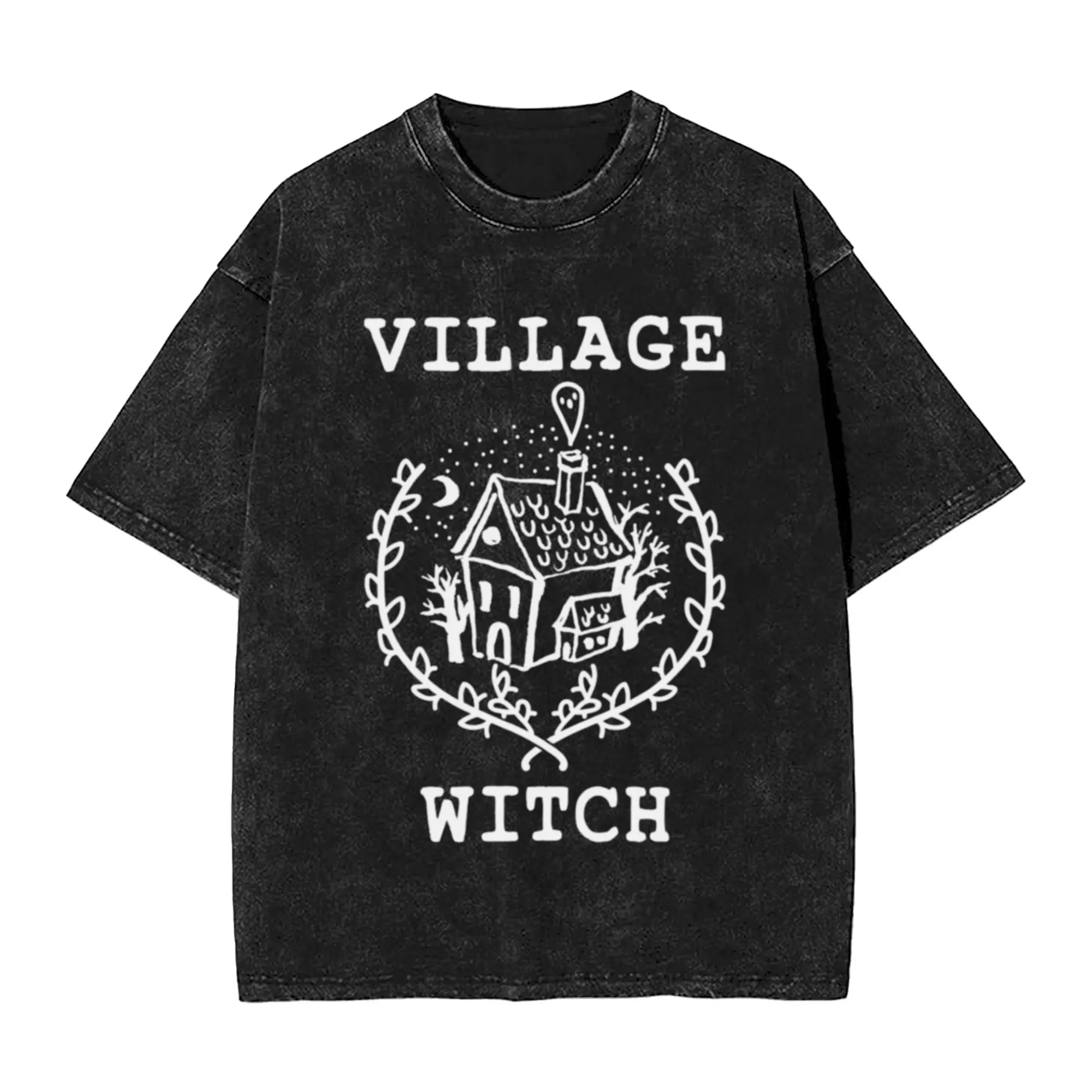 village witch halloween  Unique Cool A T-Shirt Oversized Short Sleeve Men's Women's Cotton Tees Tops