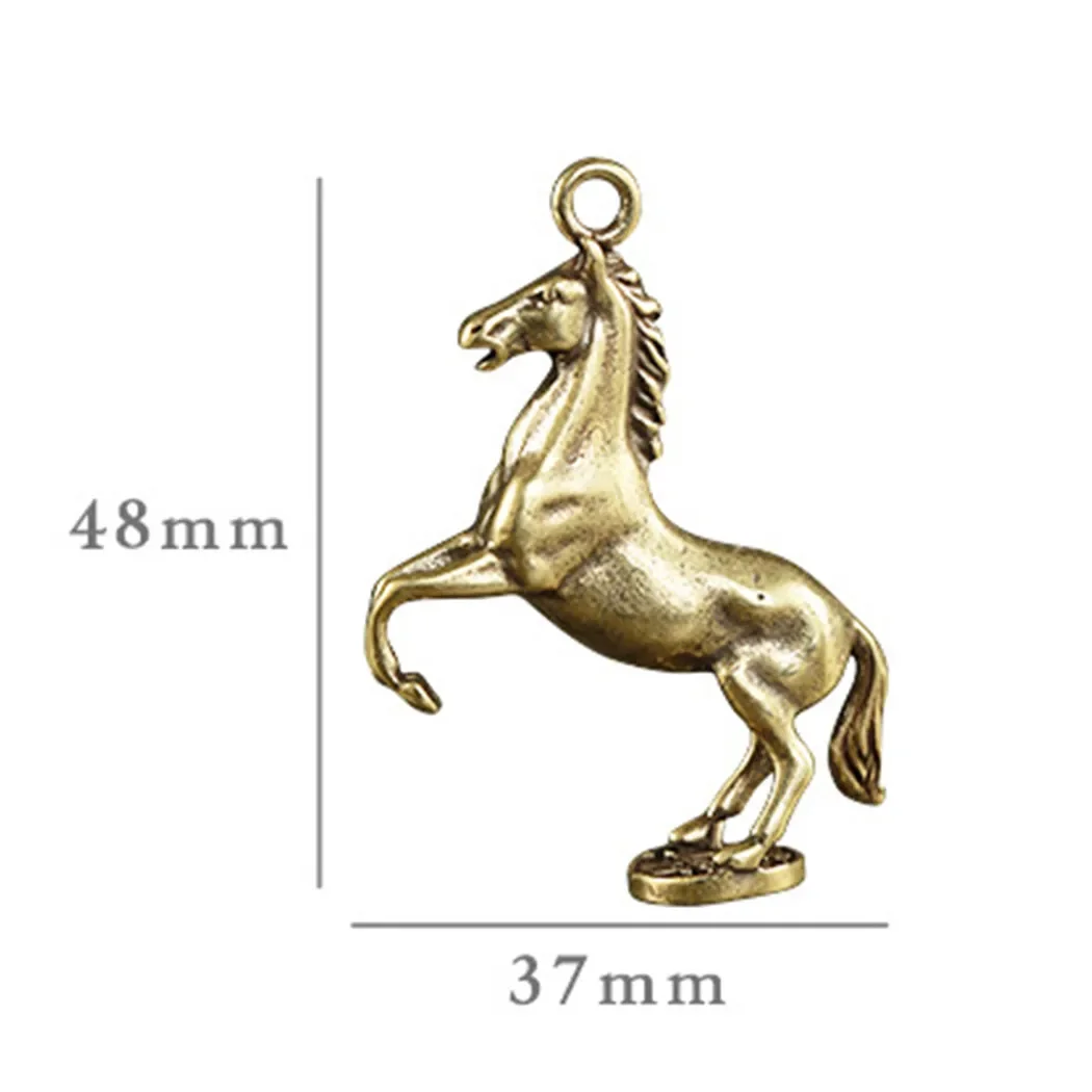 Mini Vintage Brass Ornaments Figurines Running Horse Statue Cars Key Chain Pendant Office Desktop Decoration Craft  Gifts