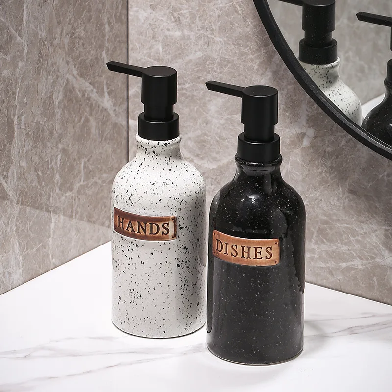 Ceramic Dispenser Bottle for Soap Lotion Bathroom Press Pump Liquid Container