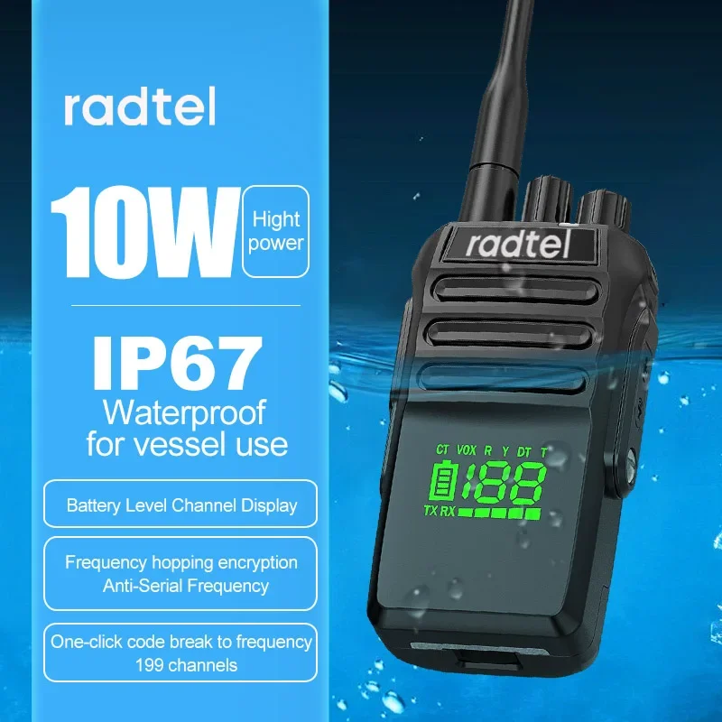 Radtel RT-493 10w IP67 Waterproof UHF 400-470Mhz Business Two Way Radio 199Ch Fast Copy Frequency Walkie Talkie usb-c Hiking