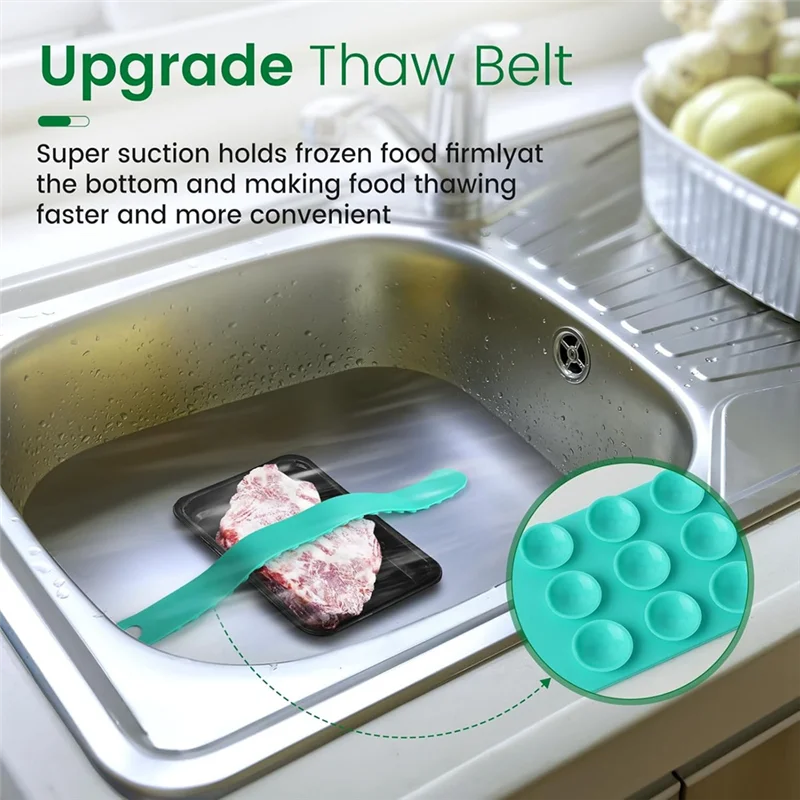 AT43-2 PCS Thaw Belt, Silicone Sink Thawing Fixator Belt, Longer Faster Defrosting Belt For Frozen Meat And Vegetable