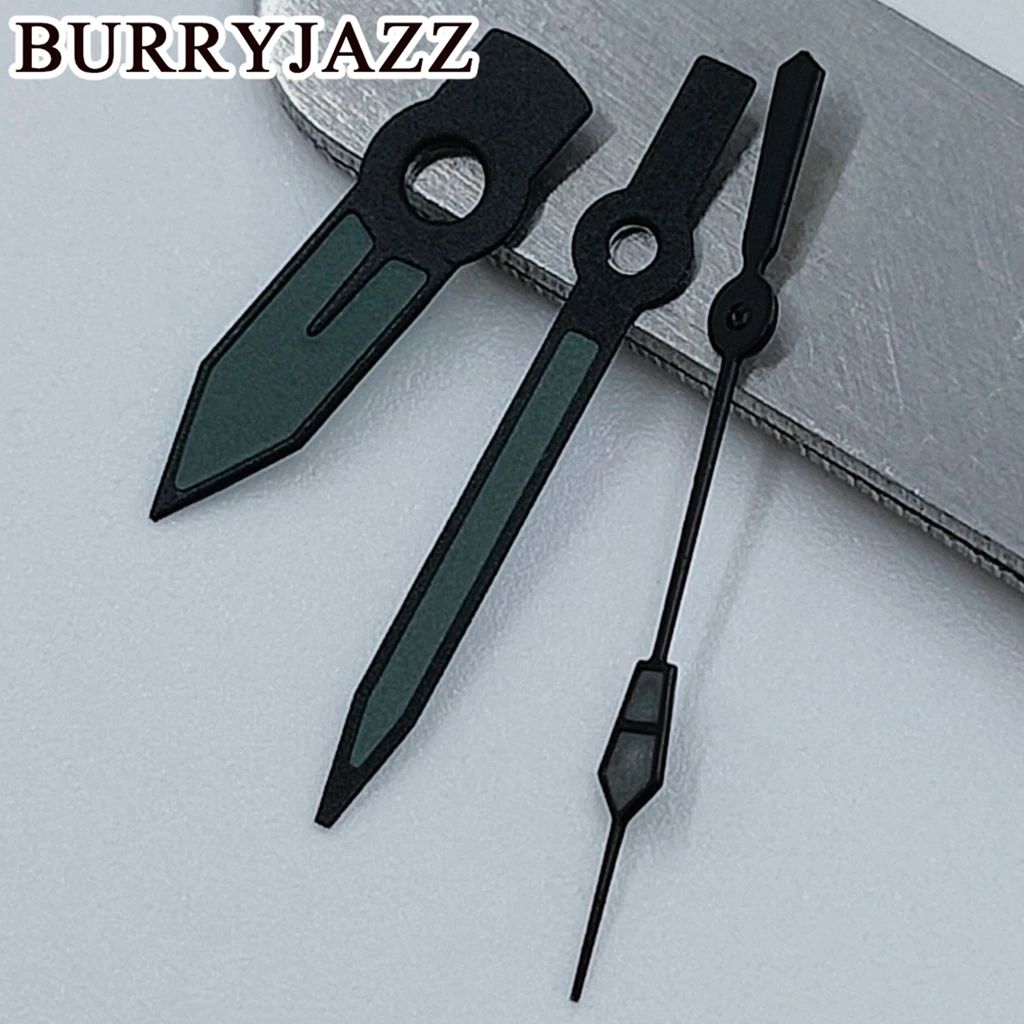 BURRYJAZZ NH35 NH36 NH38 7S26 7S36 4R35 4R36 Wskazówki zegarka Czarne szare wskazówki Zielone świecące akcesoria do zegarków Wskaźnik