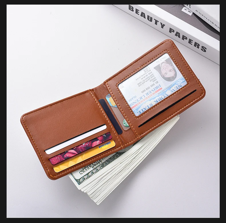 Ultradünne Mini-Kurzbrieftasche für Herren mit Ausweis, Bankkartensteckplatz und Fotofenster, Business-Casual-Geldbörse für junge Männer – Detail 11