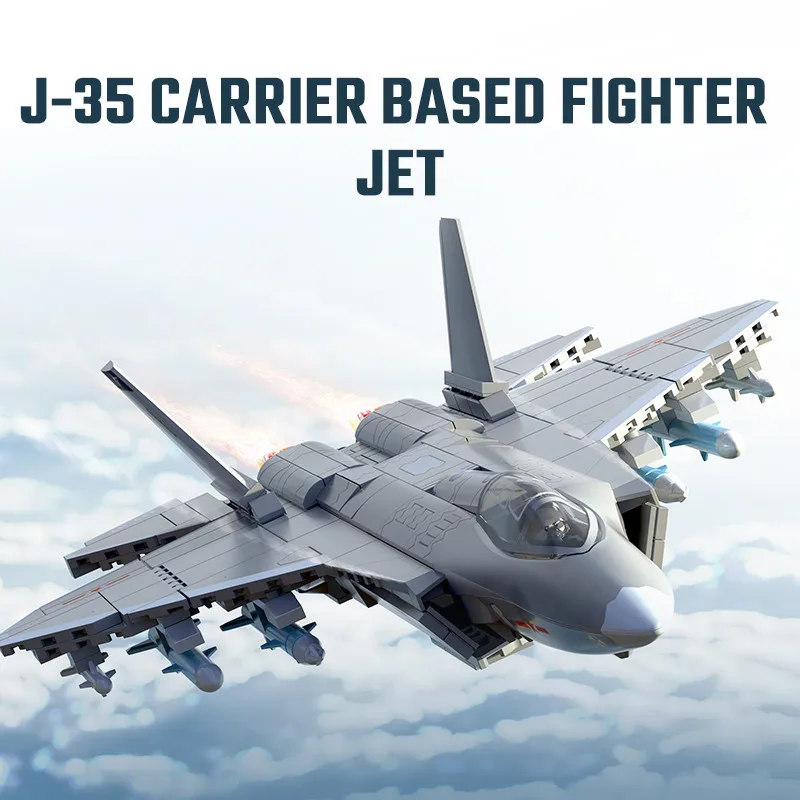 SEMBO J-35 Carrier Based Fighter Jet Assemblage Building Blocks MOC Military Series Aircraft Plane Model Bricks Boys Toys Gifts