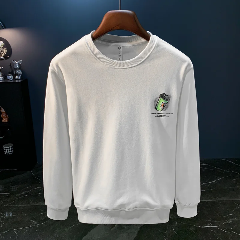 Casual printed hoodie men's 2026 autumn new men's clothing fashion elastic round neck ribbed long sleeved shirt