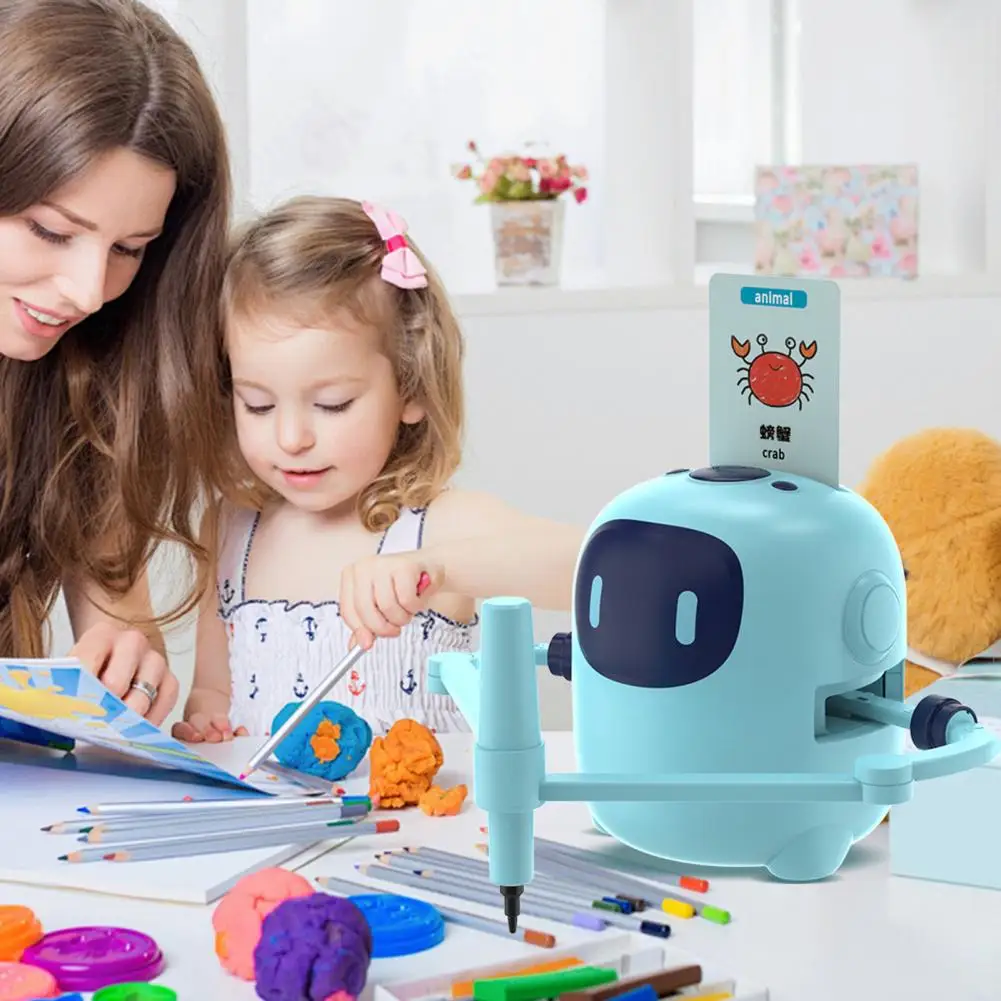 Kids Automatic Drawing Robot Toy with 100 Cards Interactive Educational Painting Robot Learning Toy Teaching Aid Toddlers Gift