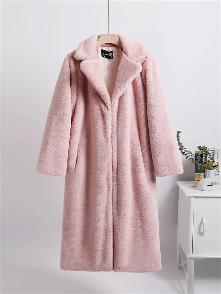 Thicken Patchwork Plush Faux Fur Coats Winter Warm Rabbit Furs Overcoats Loose Oversized 5xl Jaqueta Women Casual Long Jacket