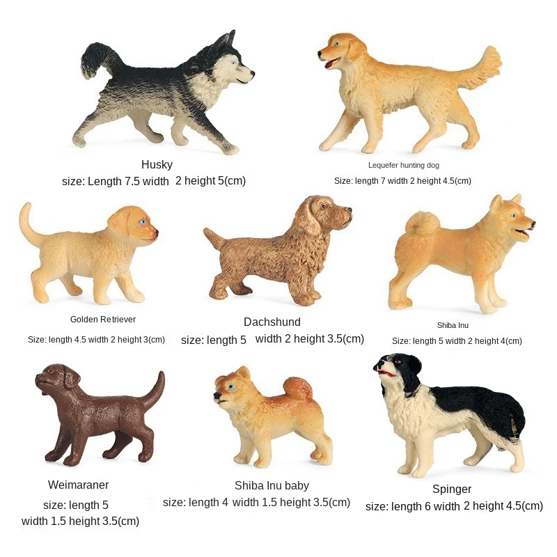 リアルな詳細なプラスチック犬の置物のおもちゃセット、動物のプレイセット、子供の幼児のための学校のプロジェクト、8個