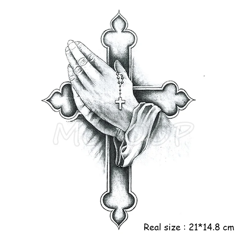 Temporary Tattoo Stickers Hands Together Peace Cross Fake Tatto Waterproof Tatoo Back Leg Arm Belly Big Size for Women Men Girl