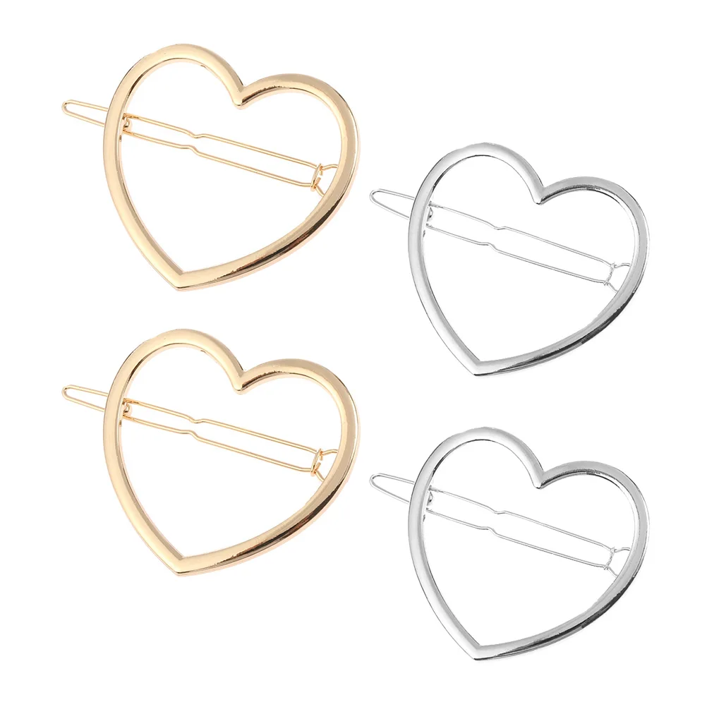 

4 Pcs Alloy Heart Hair Clips Hollow Love Shaped Bobby Sturdy Smooth for Wedding Banquet Daily Use Creative Hair Jewelry