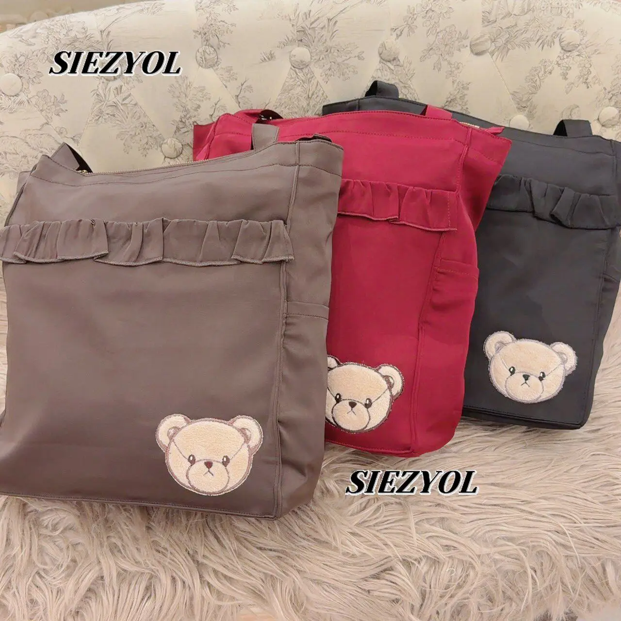 Handbag for Women Japanese Sweet Cute Bear Embroidered Lace Shoulder Bag Casual Versatile Large-capacity Tote Bags Makeup Case